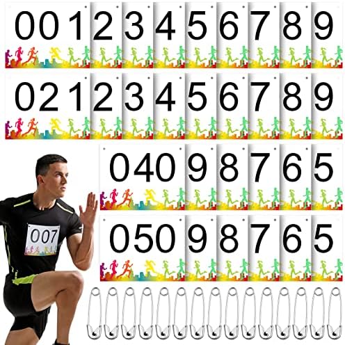 Execução de números de concorrentes do BIB com pinos de segurança para eventos de concorrência esportiva de maratona números de papel de corrida tags de papel à prova de lágrima à prova d'água para atletismo 6 x 7,5 polegadas