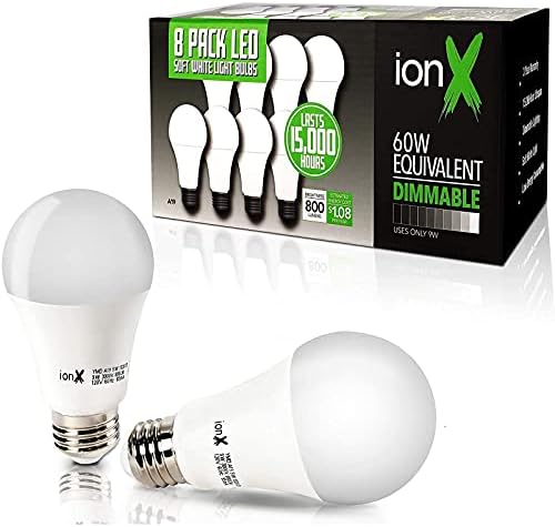 Lâmpadas LED de IONX 60W Equivalente 3000K Soft White A19 Luzes 800 lúmen