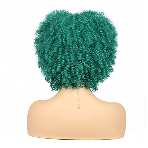 Wiger Short Green Green Wigs Afro Winky Curly Wig Para mulheres negras, curta peruca cacheada verde cabelo cacheado sem glútero colorido perucas bomba cabelos encaracolados com franja fibra sintética resistente ao calor