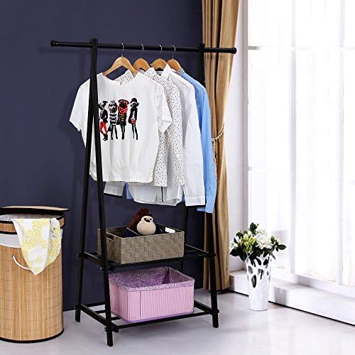 Rack de roupas portáteis, rack de vestuário com prateleiras de armazenamento de duas camadas, organizador de roupas de vestiário para roupas de vestuário pendurado no quarto