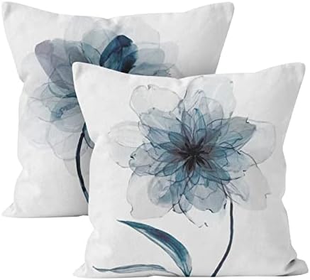 Pacote de travesseiro de R & One Throw 18x18 polegadas de 2 Campa de travesseiro quadrado de flores azuis Decorativa de Flor Flor