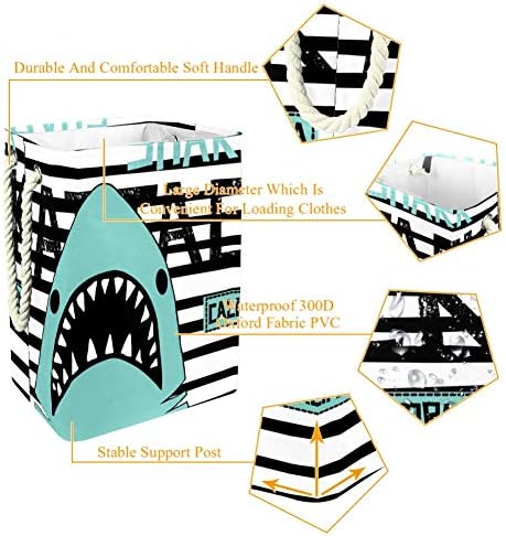 Indomer tubarão em fundo listrado 300d Oxford PVC Roupas impermeáveis ​​cestas de lavanderia grande para cobertores Toys de roupas no quarto