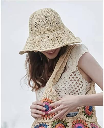 ZSEDP Mulheres de crochê chapéu artesanal de chapéu solar de verão chapéu de lapéu de bucket de praia