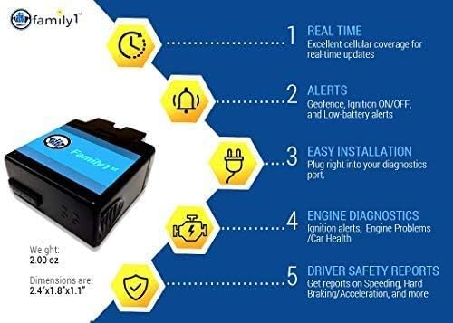 Family1st OBD GPS Tracker para veículos, dispositivo de rastreador de localização do carro com alertas