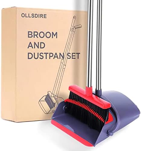 Ollsdire Broom e Dustpan Conjunto para vassoura em casa em casa e vassoura pequena de lixo com lã de