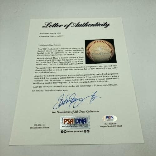 Presidente Harry Truman Ty Cobb Jimmie Foxx Tris Speaker assinou o DNA de beisebol PSA - bolas de beisebol autografadas