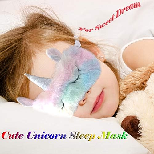 Máscara de sono para crianças, 2 pacote de máscara de olho de unicórnio fofa para princesas dormindo, tampas de olho de cama para cegas noturnas para crianças
