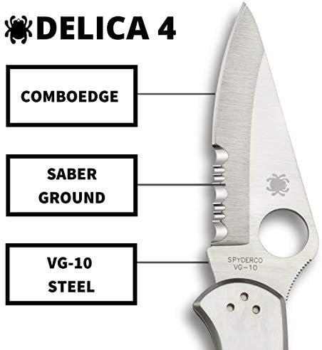 Faca de assinatura Spyderco Delica 4 com lâmina de aço VG -10 de 2,95 Saber -GROND -10