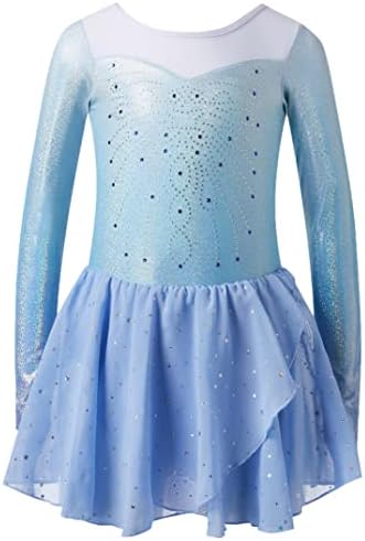 Lionjie meninas de manga comprida Diamante brilhante Ginástica Folastics com Tutu Dress Skirt Ballet Dance