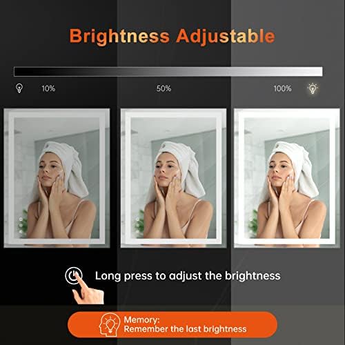 Espelho de banheiro besmirror 24''x32 '' com luzes, espelho de vaidade LED de parede anti-capa com 3 cores, à prova de quebra, diminuição do botão de toque inteligente, sem moldura, horizontal/vertical