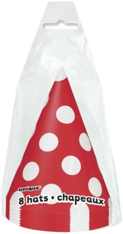 Chapéus de cone da festa de bolinhas exclusivos, tamanho completo, Ruby Red