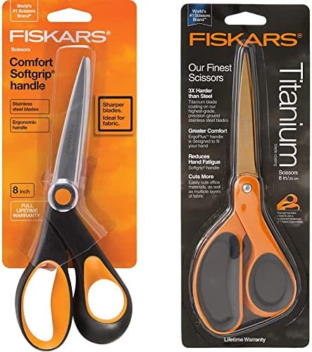 Fiskars 175800-1002 Scissors de aranha-de-aranha, 8 polegadas, preto e 01-004244J Premier Softgrip Titanium Straight Adult Scissors, 8 polegadas, laranja