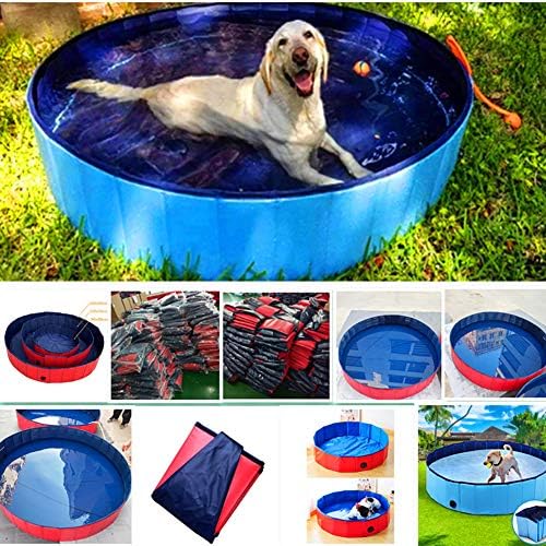 Banheira de piscina de gato de gato de cachorro dobrável, banheira de banho, plástico rígido Kiddie Wading Pool Bathing Tamba para fora, quintal, jardim azul 120x30cm
