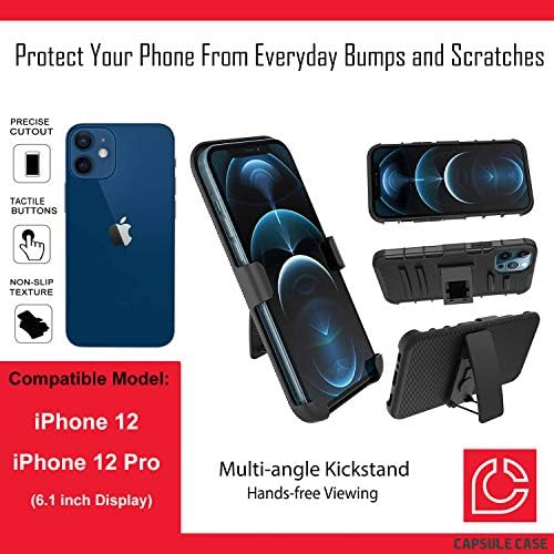Ohiya Case Compatível com o iPhone 12 [Proteção militar Proteção à prova de choque para o coldre de kickstand protetora da capa preta do coldre] para iPhone 12 6,1 polegadas Display