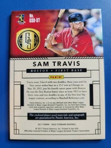 Sam Travis 2017 Panini Gold padrão JSY AUTO D 120/199 Boston Red Sox! - camisas MLB autografadas