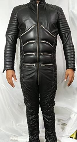 Masculino de couro real traje de couro preto restrição pesada de couro