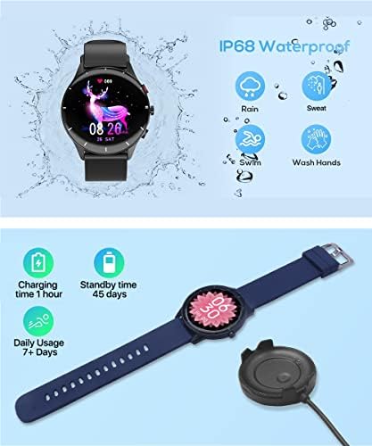 Relógio inteligente, rastreador de fitness para Android e iPhone, IP68 Bluetooth Sports Watch com pedômetro,