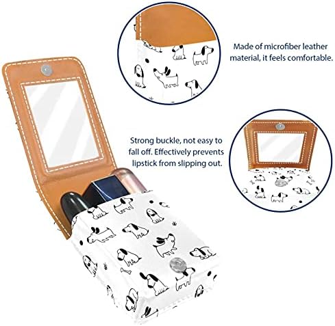 Caixa de batom com espelho Funny Puppies Lip Gloss Helder Portable Batom Storage Box Travel Bolsa de maquiagem Mini bolsa cosmética de couro segura 3 batom