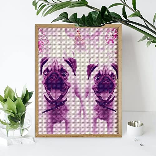 Pug Dogs Kit de pintura de diamante Fotos de arte Diy Drill Full Home Acessórios para adultos Presente para decoração de parede em casa 12 x16