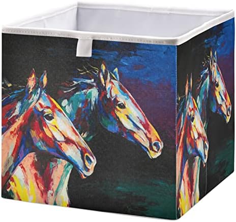 Cubo de armazenamento de Yasala com alça de cavalo aquarela de aquarela cestas dobráveis ​​cestas