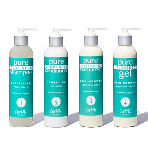 Curlmix System de lavagem de cabelo e Go CurlMix - Fragrância de melancia - esclarece, hidrata e fortalece o cabelo étnico, natural e 4c - shampoo orgânico, condicionador, hidratante, gel de amolecimento - livre de parabenos - livre de sulfato - 8oz - 8oz -