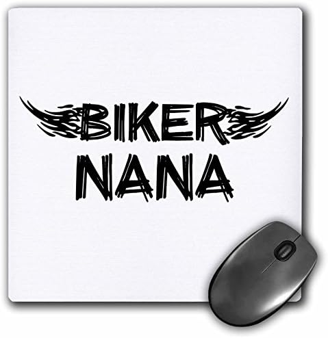 3drose LLC 8 x 8 x 0,25 polegadas Mouse pad, motociclista Nana - Grunge Word Art com chamas em preto e branco - Motorbike vovó Nona Motorcycle Culture