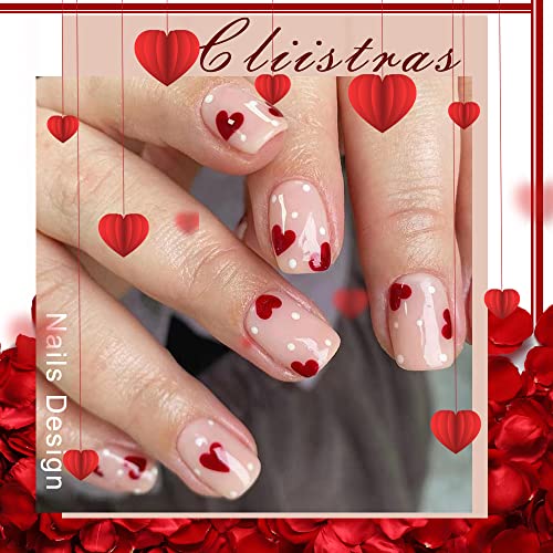 Valentines Coração Pressione nas unhas ALMOND Meio Fake Nails cola branca em unhas com capa completa