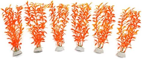 UXCELL® 6PCS Plantas de aquário de plástico laranja Plantas de peixe Planta de grama paisagem decorativa