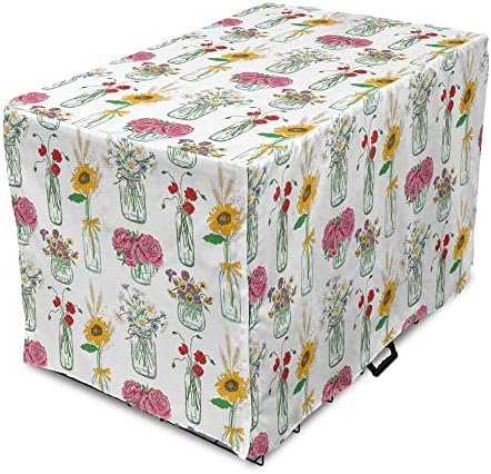 Capa lunarável de caixas de cachorro floral, girassóis coloridos margaridas camomiles e peônias no tema de jardinagem