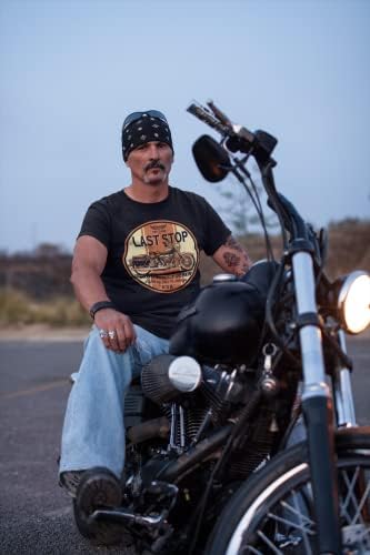 Last Stop Motorcycle T-Shirt Biker Rider Route 66 Harley Vintage Mens Black Tee