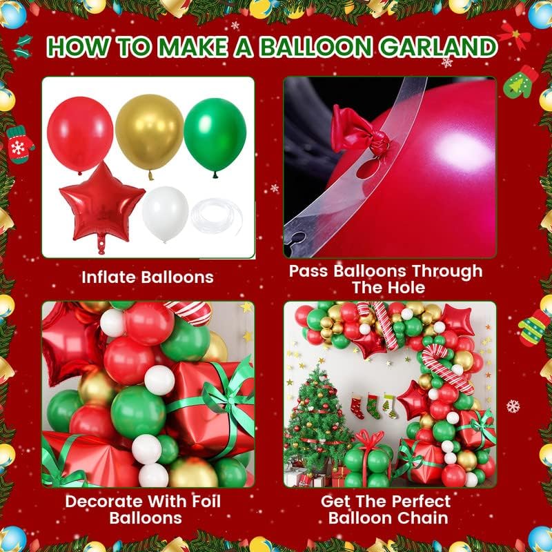 Christmas Balloon Arch Kit 127pcs balão de Natal Garland balões de papel alumínio de Natal com balões de balões de estrela vermelha para decorações de natal
