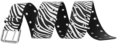 Faux Leature Belt de cintura de couro feminino impressão de zebra buracos duplos cravejados