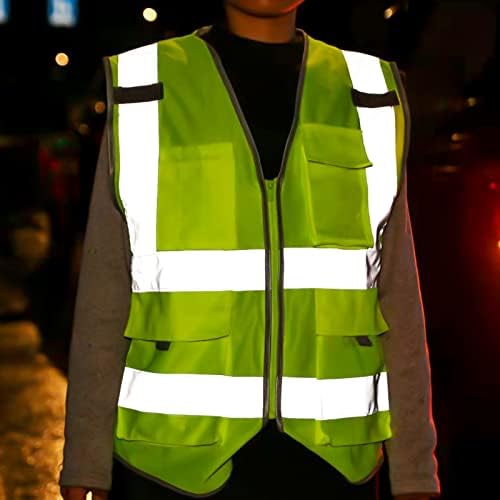 Colete de trabalho refletivo de segurança Safield 6 Pacote para homens e mulheres com 8 bolsos e zíper de alta visibilidade Construção de roupas de construção