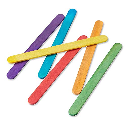 Hand2mind Rainbow Colored Wood Craft Sticks, palitos de picolé para artesanato, palitos de depilação, materiais de arte em sala de aula, palitos de arte, paus para artesanato, suprimentos de arte infantil, 3/8 x 4-1/2 pol.
