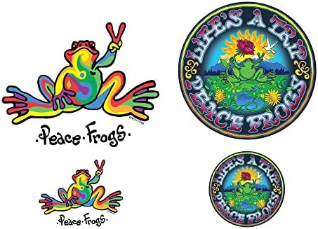 Aproveite os sapos de paz Multi -Color & Road Tripping Car Stickers Pacote - 4 peças, 2 designs