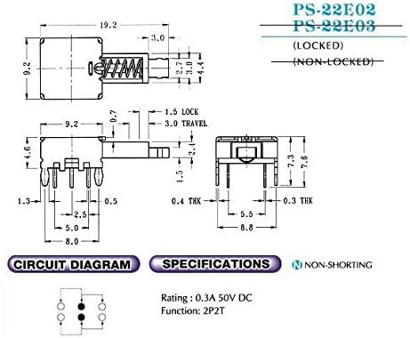 DAVITU Equipamentos elétricos Supplimentos-interruptor de botão de 1000pcs 2p2t trava através do orifício PCB Solda ângulo reto PS-22E02 Button On 0,3A 50V