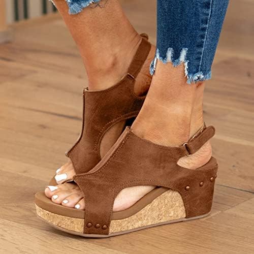Sandálias Gursac para mulheres cunha, feminino Plataforma casual de verão Peep Toe Sandal