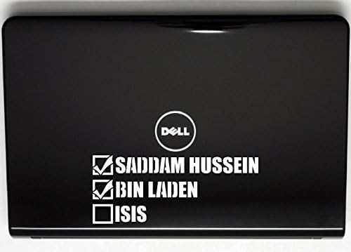 Saddam Hussein bin Laden ISIS Lista de verificação - 8 1/2 x 3 1/2 Decalque de vinil cortado para janelas, carros, caminhões, caixas de ferramentas, laptops, MacBook - praticamente qualquer superfície lisa e dura. Não impresso!