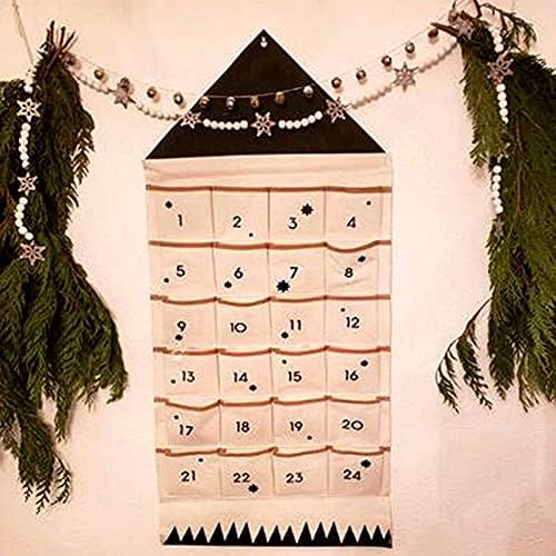 Calendário do Advento de Natal com 24 bolsos Saco de pendura de parede para casa Decoração de