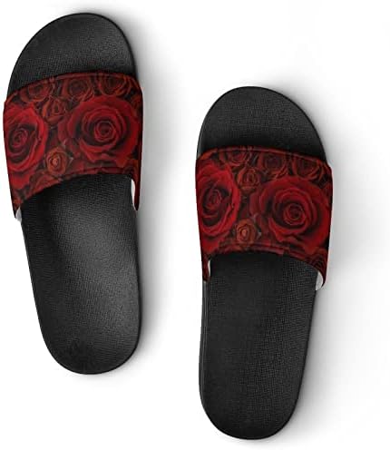 Red Rose House Sandals não deslizam chinelos de dedo do pé para massagem Banho de Spa