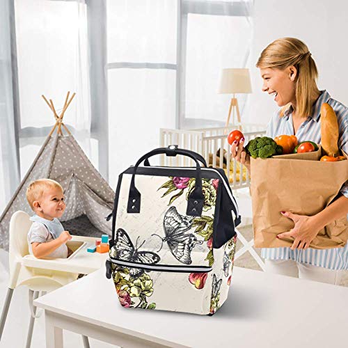 Boho esboçando borboletas e flores bolsas de fraldas Bolsa de backpack de mamãe saco de enfermagem para cuidados com o bebê