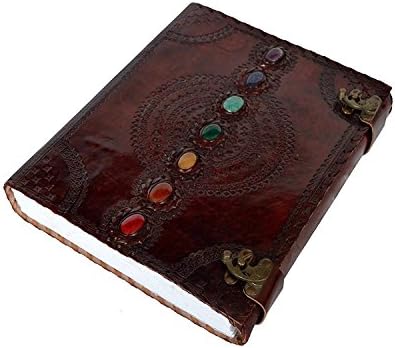 Tuzech Sete Chakra Medieval Stone em relevo Handmade Jumbo Leather Journal Livro de Caderno de Sombras