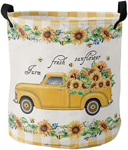 Jeonswod Sunflower pastoral cesta de lavanderia dobrável Oxford armazenamento cestas de lavanderia cesta de banheiro