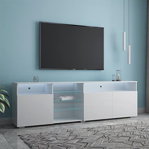 MJWDP 200x35x55cm Gabinete de TV LED brilhante com 3 portas de grande capacidade TV Stand White and Black
