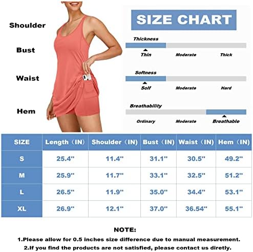 Vestido de tênis feminino, vestido de treino de golfe com 2 em 1 sem mangas com bolsos de sutiã e shorts embutidos, vestidos atléticos para mulheres