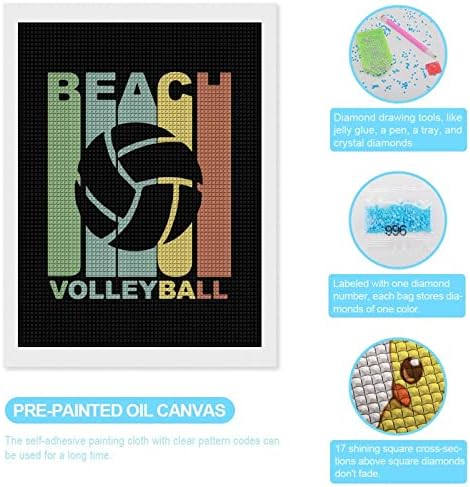 Vintage Beach Volleyball Graphic Diamond Painting Kit Pictures Diy Full Drill Acessórios para casa adultos Presente para decoração de parede em casa 12 x16