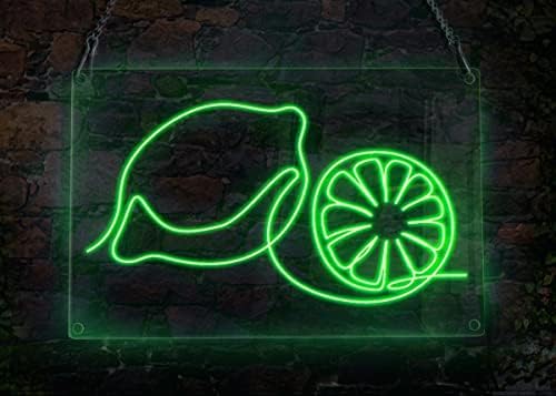 Ancfun Lemon Lime Fruits Néon Sinal, Made Made El Wire Neon Light Sign, Arte da parede de decoração da casa, roxo