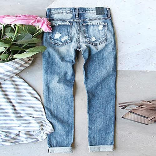 MASHUI HETRO MULHERM JEANS JEANS Independência Impressão Roup Ripped calça jeans para mulheres