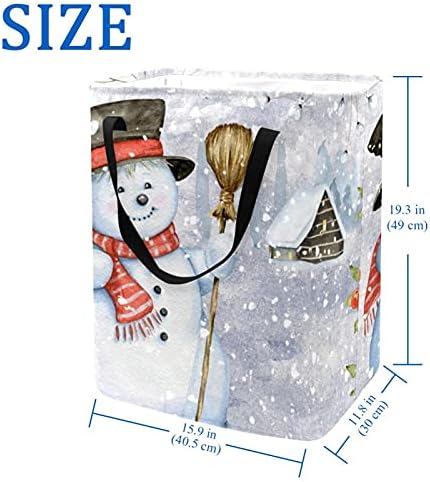 Pintura de lavanderia de boneco de neve, lixo de armazenamento dobrável com alças para cesto, quarto