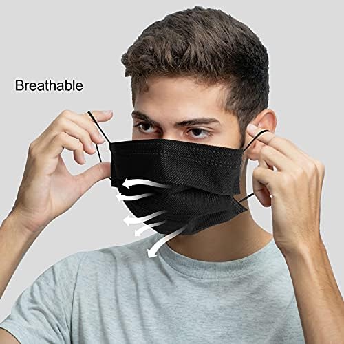 Máscaras faciais descartáveis ​​pretas com loop de ouvido elástico, 3 camadas máscara de cobertura de proteção